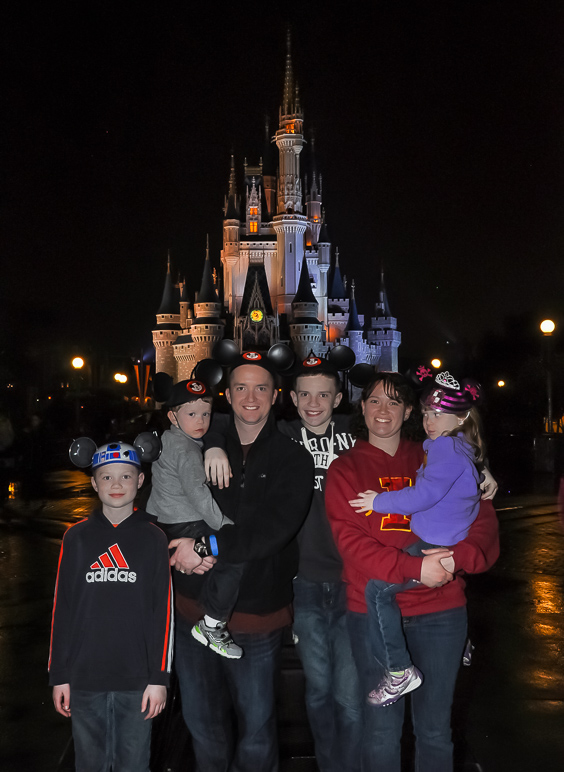 All six of us Butlers complete with Mickey ear hats in front of Cinderella's Castle (187.32 KB)