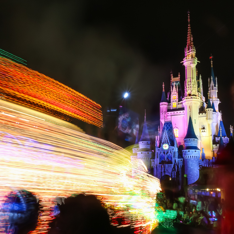 This is a long exposure of the Main Street Electrical Parade as it goes by. (382.21 KB)