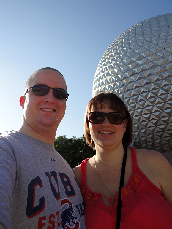 There we are, in front of Spaceship Earth at Epcot (179.80 KB)