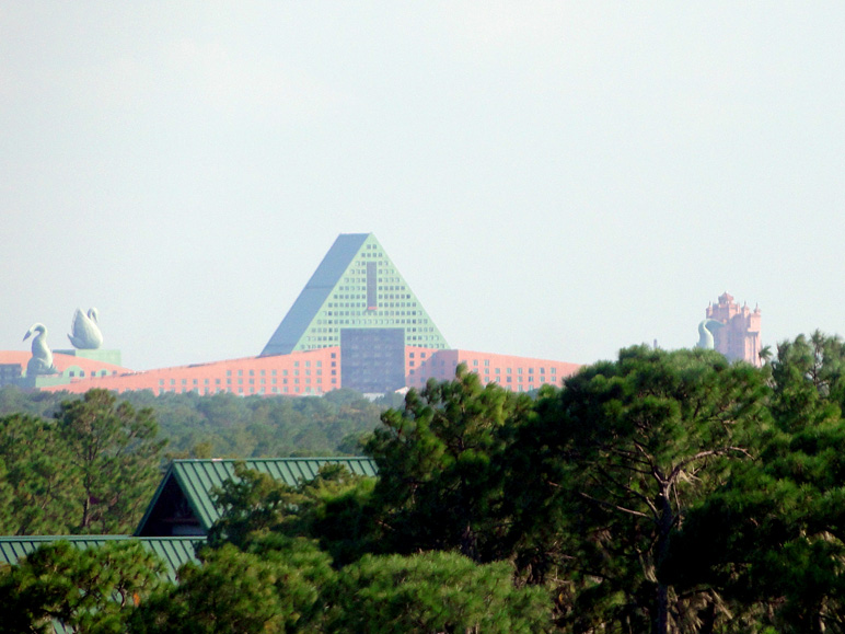 We realized we could see the Swan resort from our balcony.  That's also the Tower of Terror to the right. (175.90 KB)