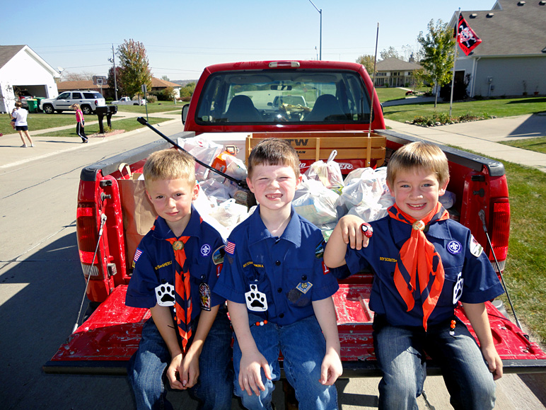 Andrew and his Cub Scout buddies with their haul for Scouting for Food (278.29 KB)
