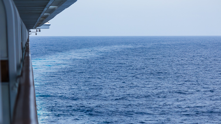 This was the view looking aft from our verandah.  The ship's wake is visible here. (208.59 KB)